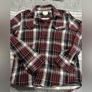 American Eagle Outfitters Red and Black Casual Button Down Shirt
